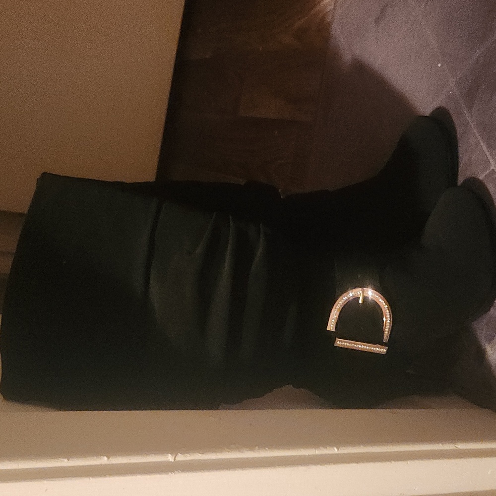 Dream Pairs Black Heeled Boots with Gold Accent